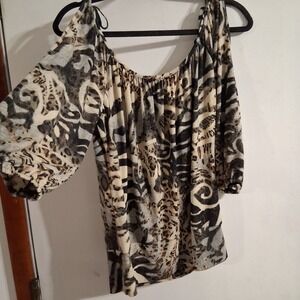 90s Y2K Vtg Tiger Animal‎ Print Medallion Blouse USA EUC